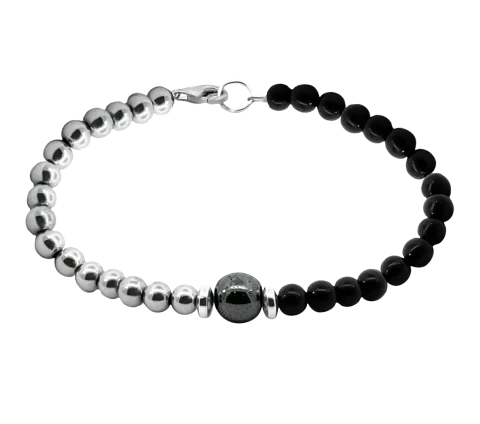 ZILIA Men Hematite Black & White Argint 925 Mineral Brățară