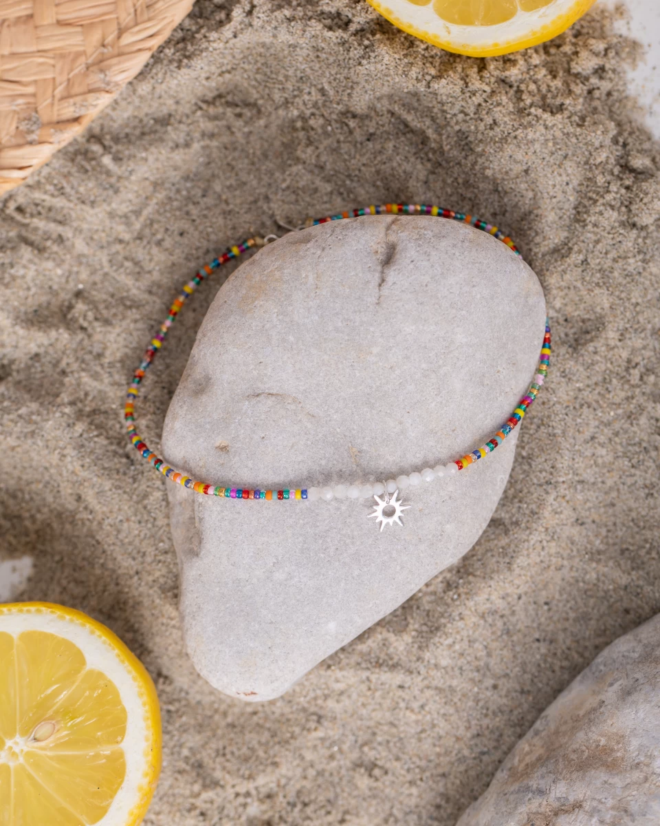 Brățară din argint sterling 925 cu pandantiv soare și mărgele, design colorat