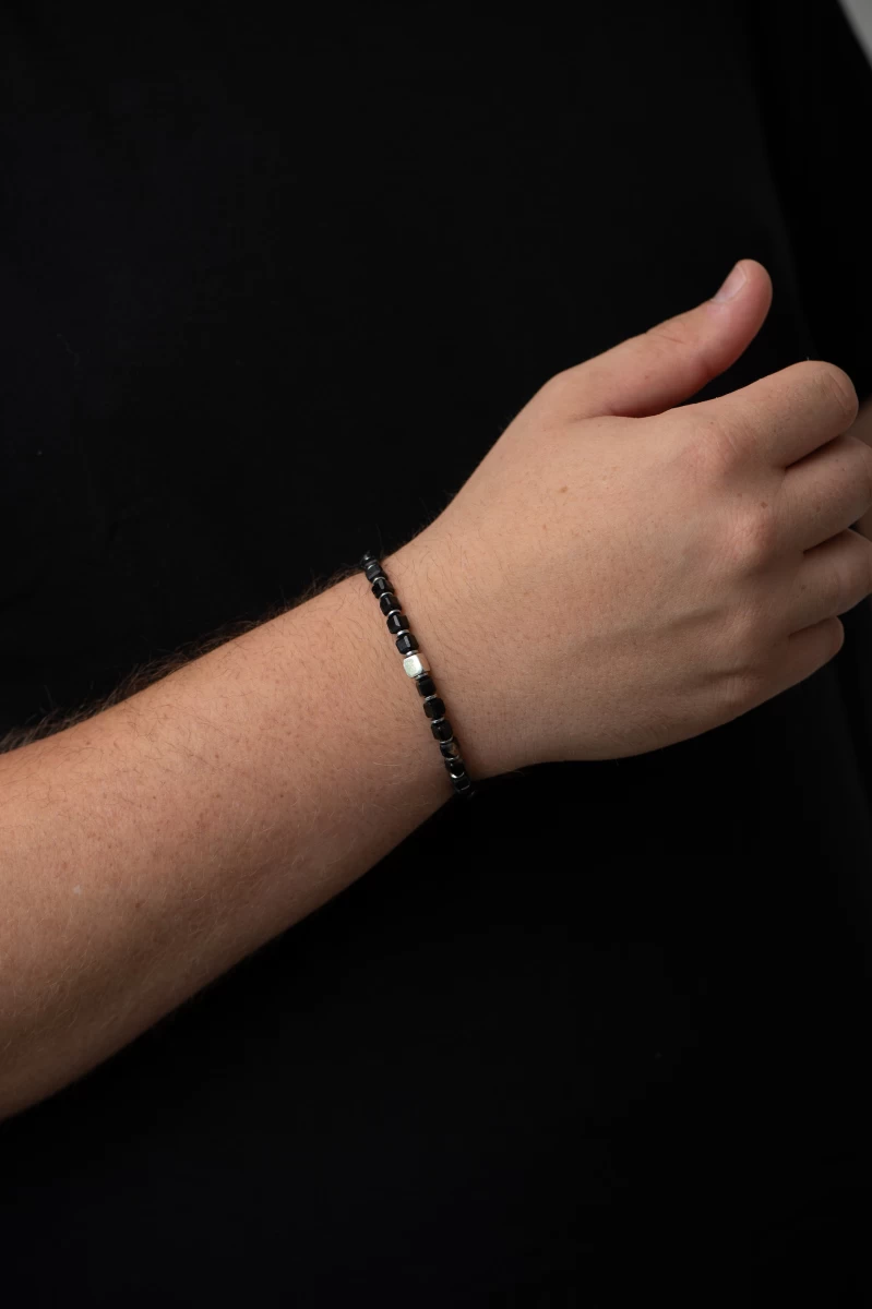 Brățară din minerale onix și hematit din argint 925