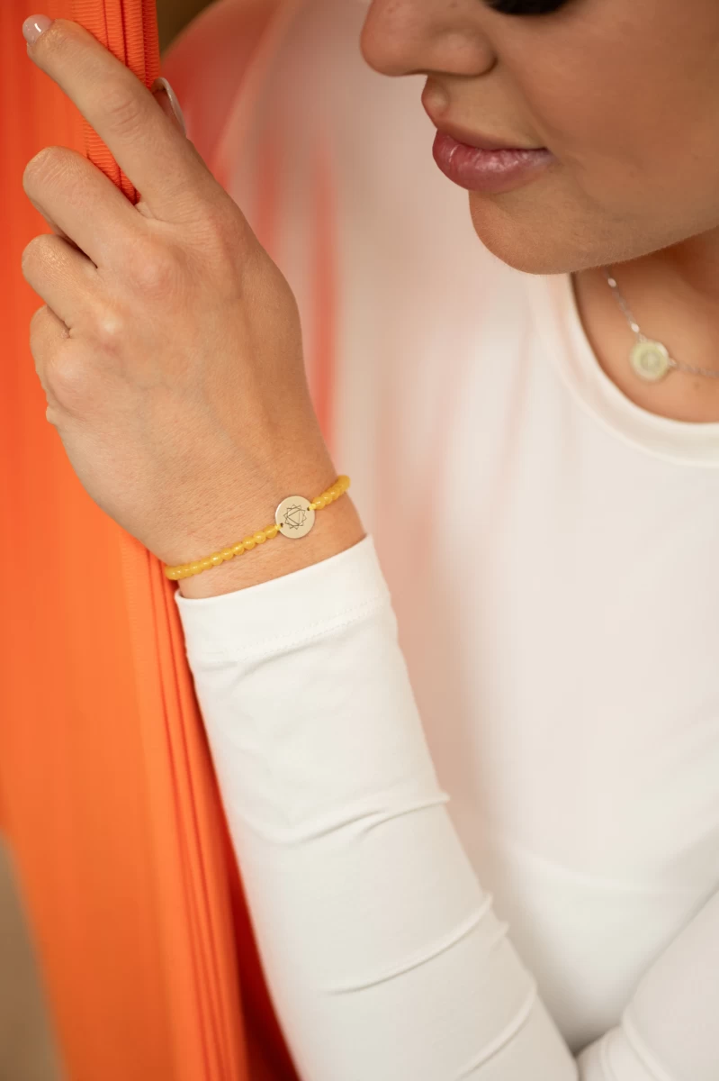 Brățară macramé din aur roz 14K cu chakra plexului solar