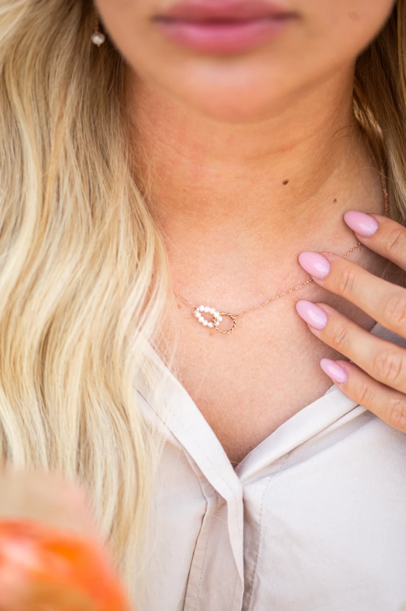 Colier Nolita Circle și cerc cu perlă de cultură de apă dulce albă din aur roz 14K