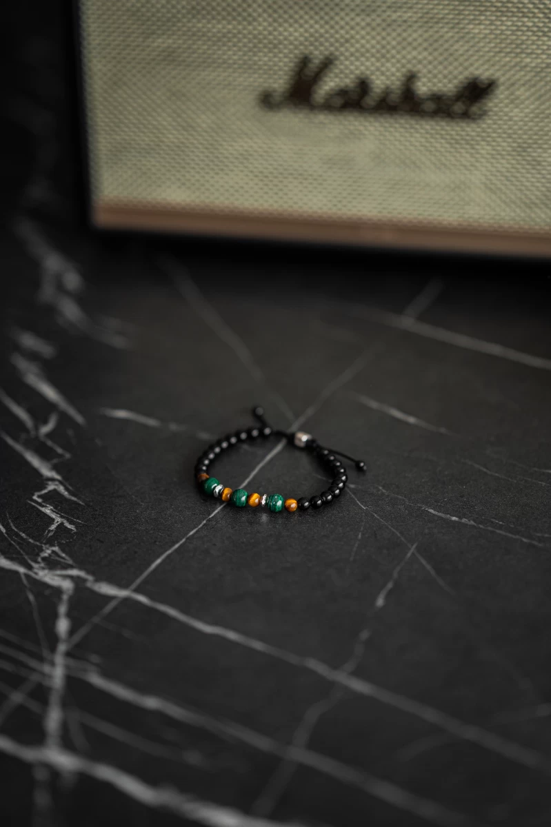 Brățară din argint 925 cu minerale onix, ochi de tigru și malachit