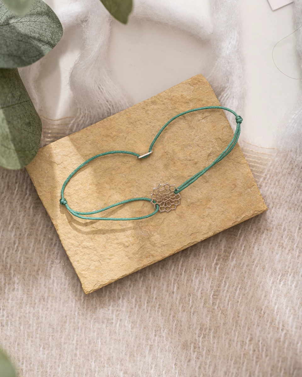 Brățară cu șnur Mandala din argint 925