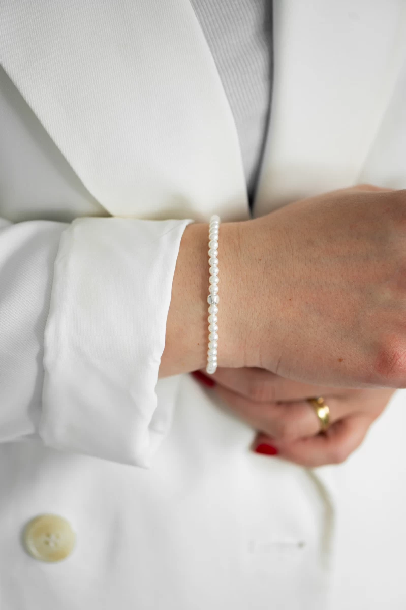 Mică perlă albă de apă dulce cu închizătoare magnetică brățară din argint 925