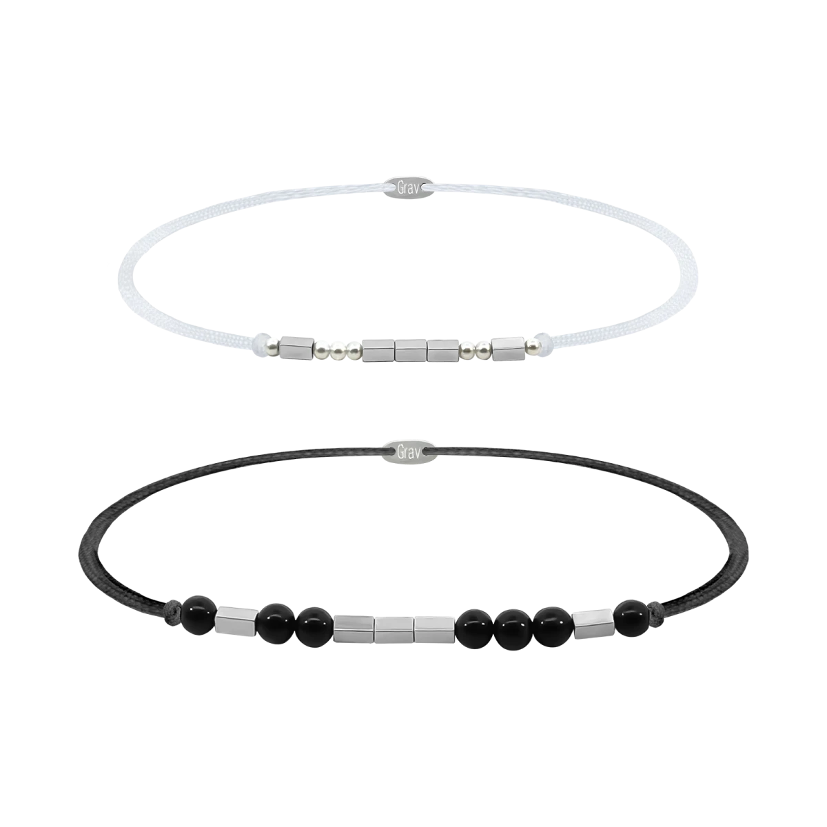 Morse Love Pearl Hematite Onyx Mineral Couple Bracelet