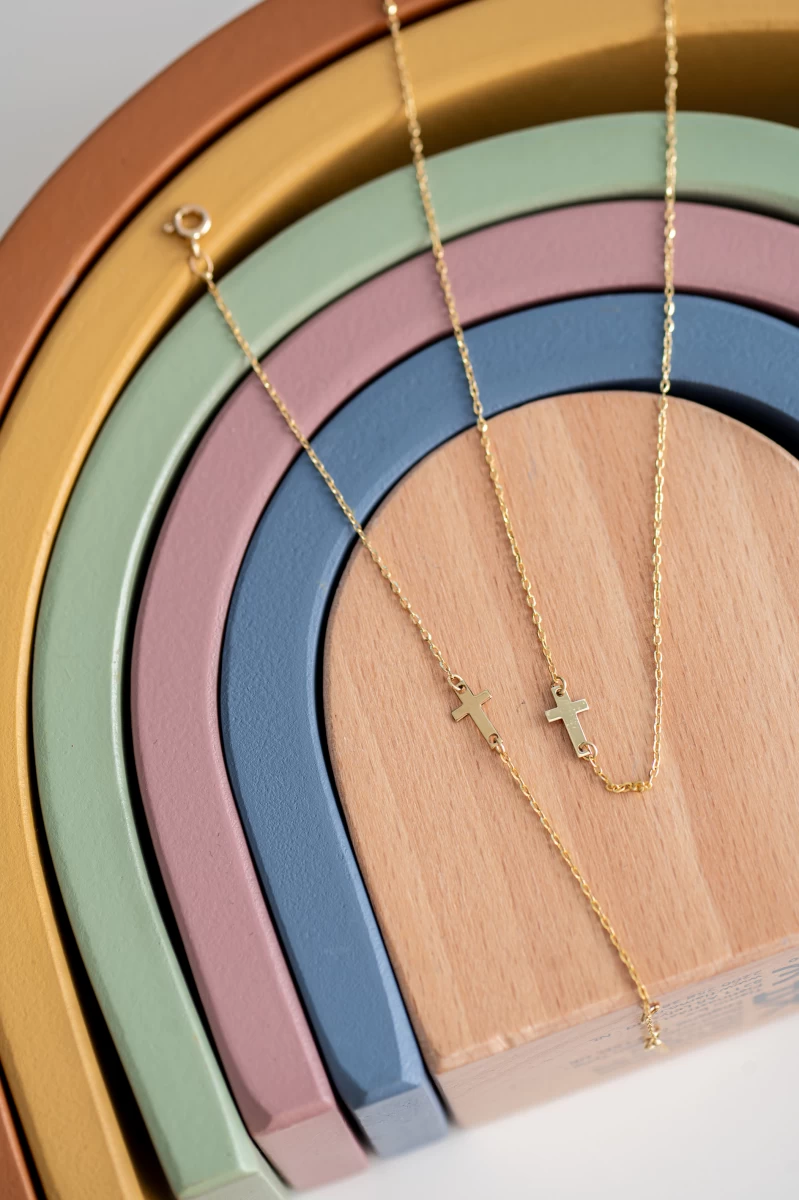 Colier din aur galben 14K cu cruce pentru bebeluș