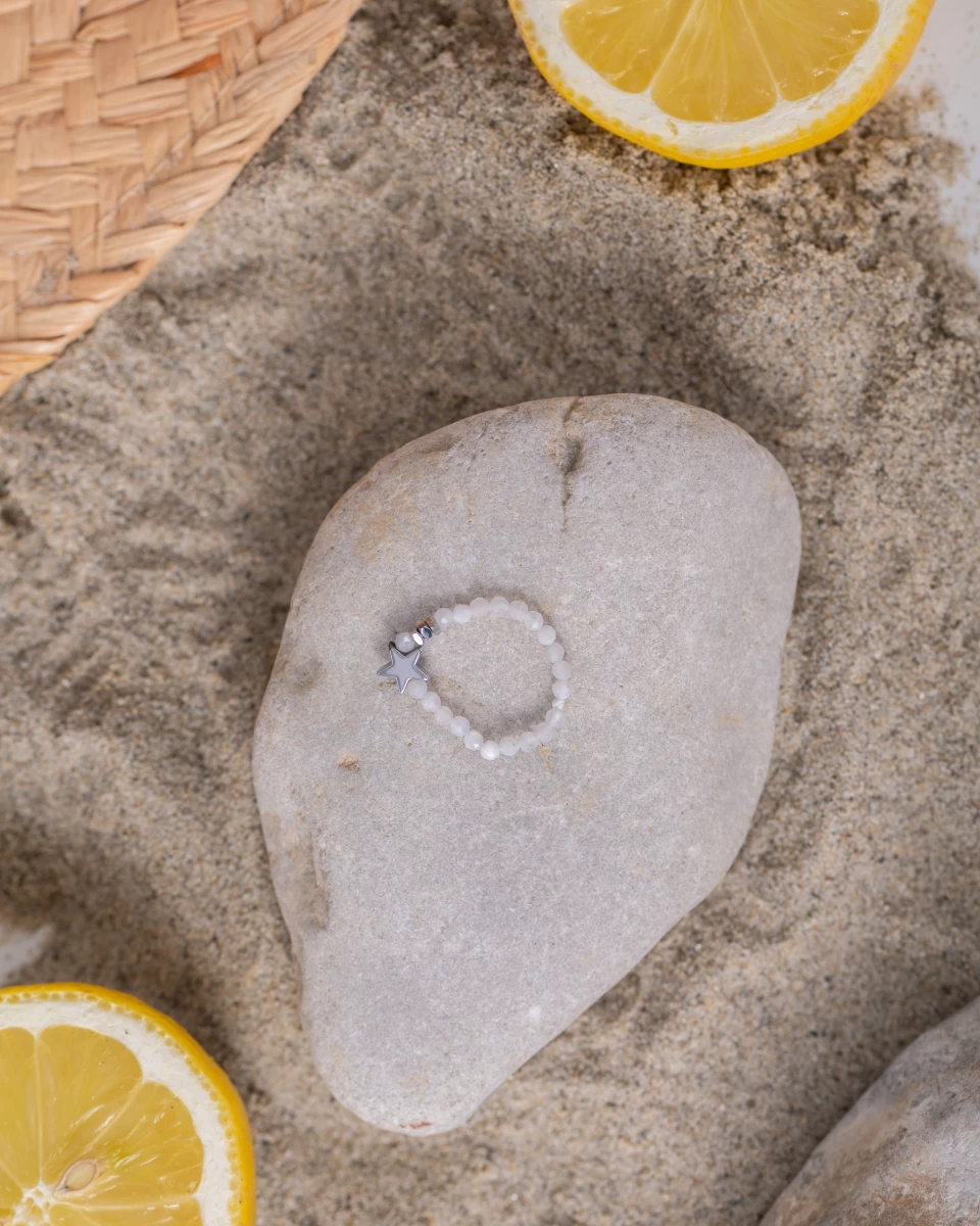 Inel mineral stea cu piatră de lună și hematit