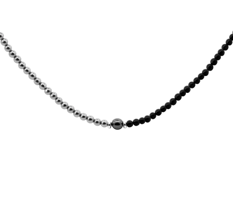 ZILIA Hematite Black & White Argint 925 Mineral Colier