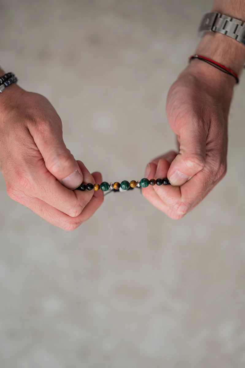 Brățară din argint 925 cu minerale onix, ochi de tigru și malachit