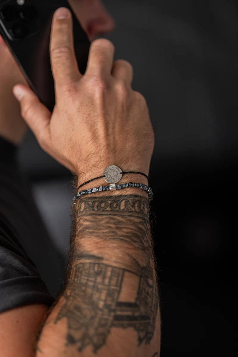 Brățară din obsidian cu fulgi de zăpadă din argint 925