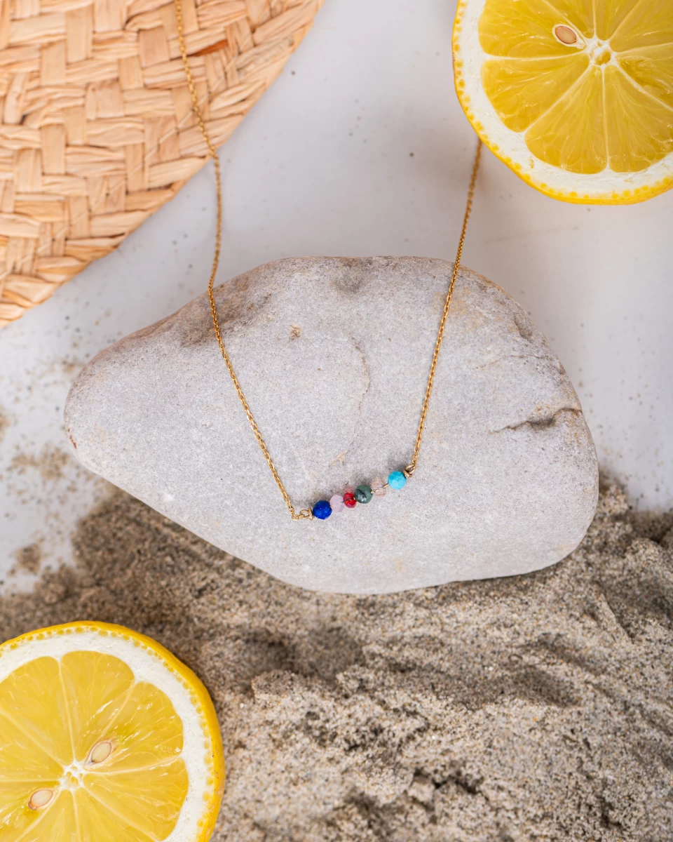 Colier din aur roz 14K cu cristal colorat