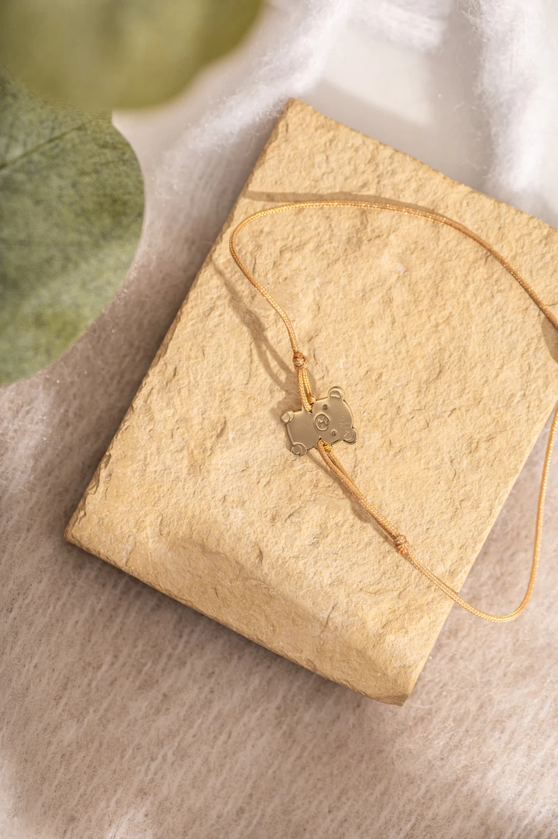 Brățară cu șnur pentru bebeluș Urs Aur roz 14K