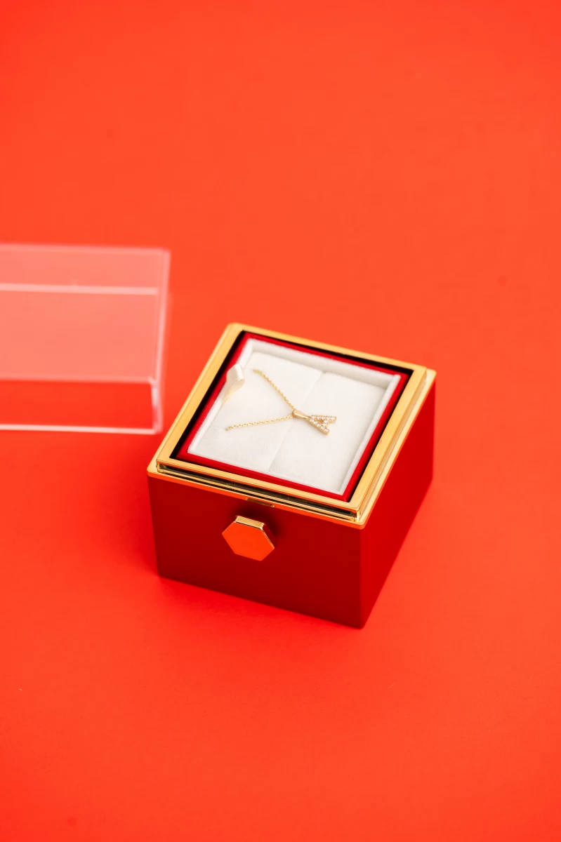 Colier din aur galben 14K cu literă din zirconiu lucrat manual