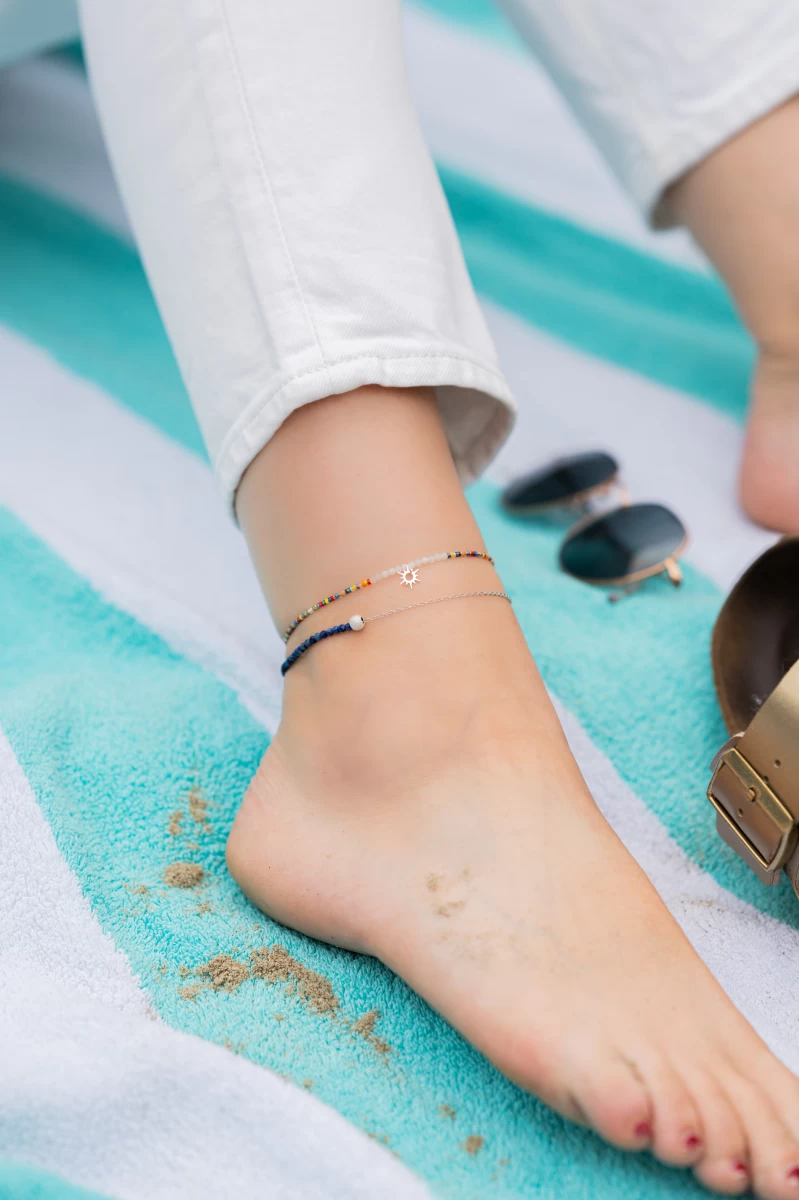 Brățară din argint sterling 925 cu pandantiv soare și mărgele, design colorat