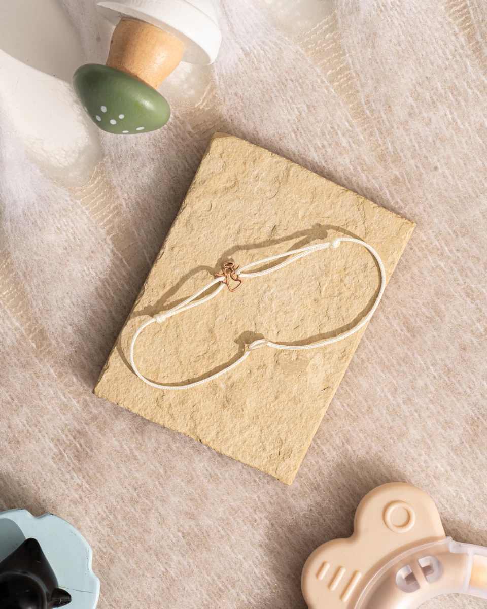 Înger contur cu aureolă brățară cu șnur pentru bebeluși din aur roz 14K