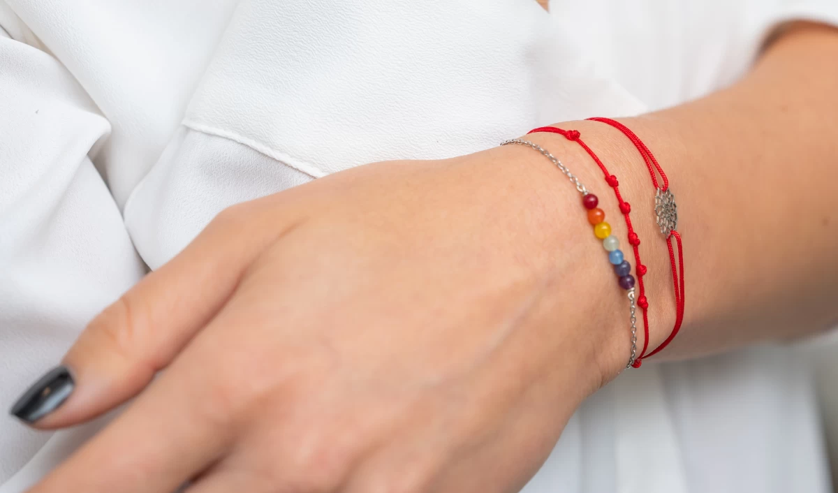 Brățară cu 7 chakre din aur roz 14K