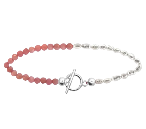 ZILIA Pink Opal Perlă Argint 925 Brățară gleznă