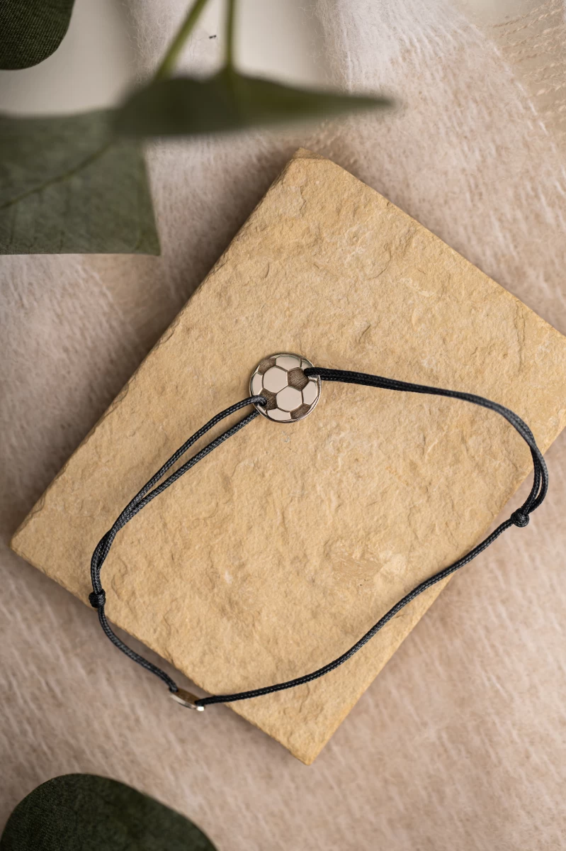 Brățară cu șnur din aur roz 14K pentru bebeluși, minge de fotbal